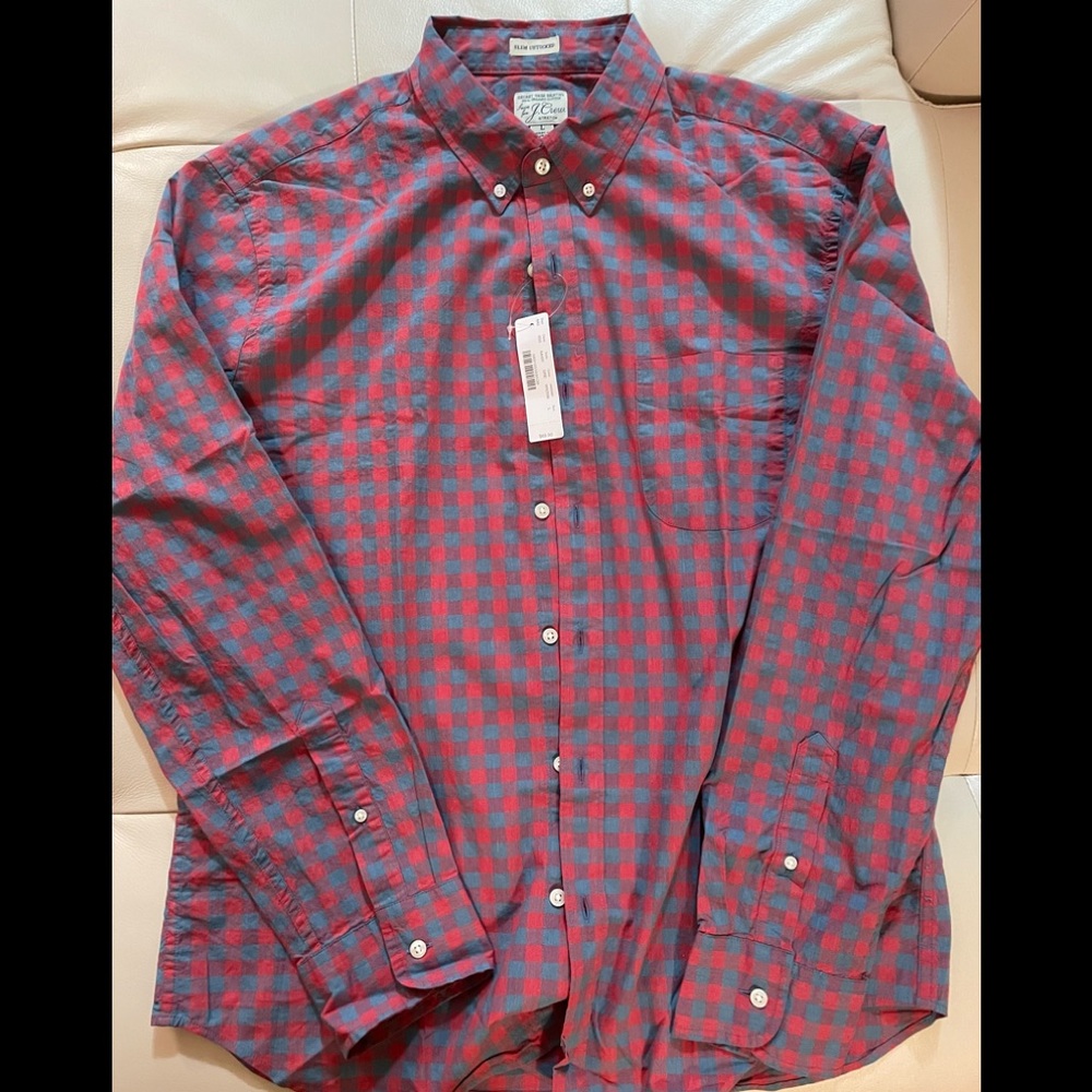 J Crew Men’s Large Untucked Organic Secret Wash Slim Fit